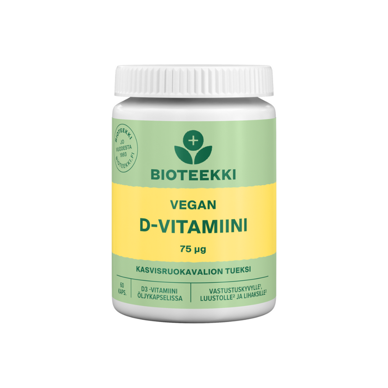 Vegan D-vitamiini 75ug, 60 kaps.-D-vitamiini-Bioteekki-Aminopörssi