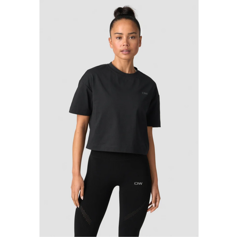 Everyday Cotton Cropped T-shirt Black-Naisten lyhythihaiset ja topit-ICANIWILL-XS-Aminopörssi