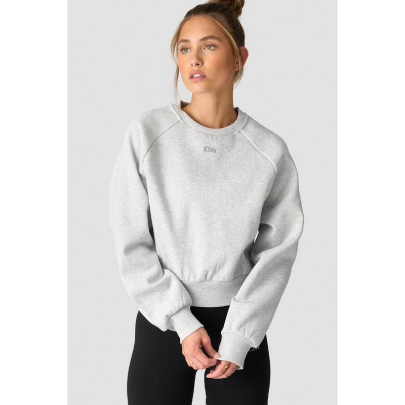 Everyday Cropped Crewneck Wmn Light Grey Melange-Naisten pitkähihaiset ja hupparit-ICANIWILL-XS-Aminopörssi