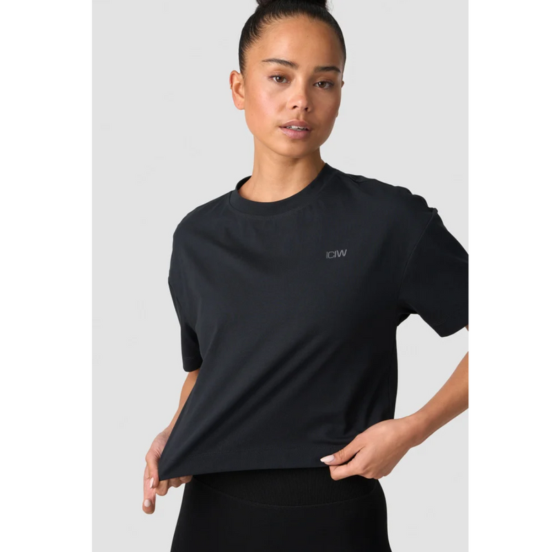 Everyday Cotton Cropped T-shirt Black-Naisten lyhythihaiset ja topit-ICANIWILL-XS-Aminopörssi