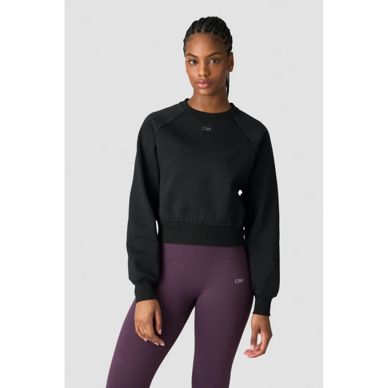 Everyday Cropped Crewneck Wmn Black-Naisten pitkähihaiset ja hupparit-ICANIWILL-XS-Aminopörssi