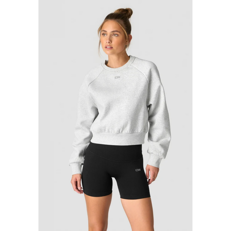 Everyday Cropped Crewneck Wmn Light Grey Melange-Naisten pitkähihaiset ja hupparit-ICANIWILL-XS-Aminopörssi