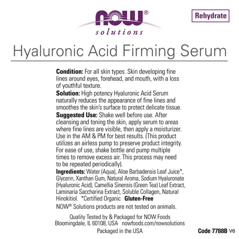 Hyaluronic Acid Firming Serum, 30 ml-Kosteusvoide-NOW® Foods-Aminopörssi