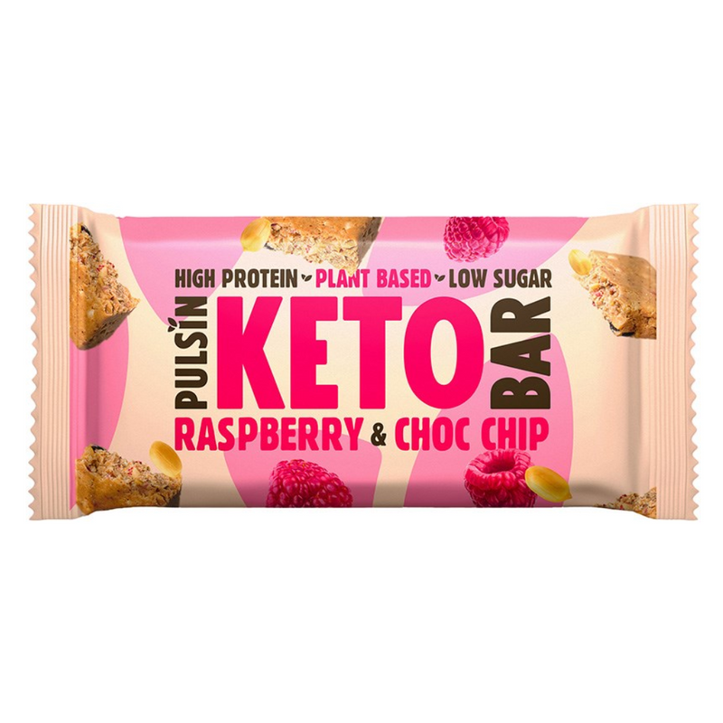 KETO Bar, 50 g-Proteiinipatukka-Pulsin-Raspberry Choc Chip-Aminopörssi