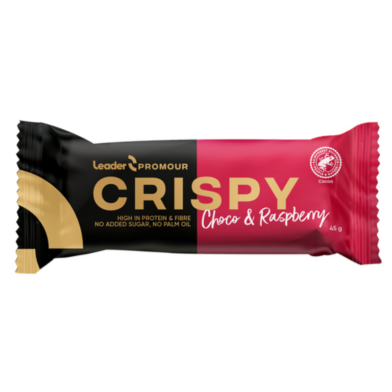 Promour Crispy, 45g-Proteiinipatukka-LEADER-Raspberry-Aminopörssi