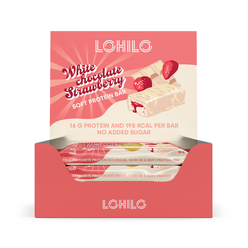 LOHILO Proteiinipatukka 55 g x 12 kpl-Proteiinipatukka-LOHILO-White Chocolate Strawberry-Aminopörssi