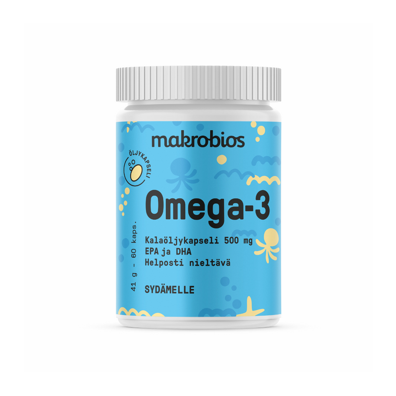 Omega-3, 60 kaps.-Kalaöljy-Makrobios-Aminopörssi