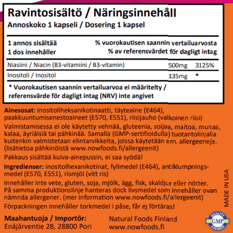 Flush Free Niacin, 90 kaps.-Niasiini-NOW® Foods-Aminopörssi