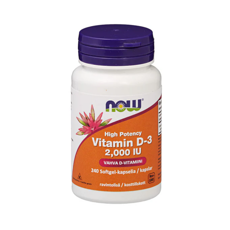 Vitamin D-3 2000 IU (50 µg), 240 kaps.-D-vitamiini-NOW® Foods-Aminopörssi