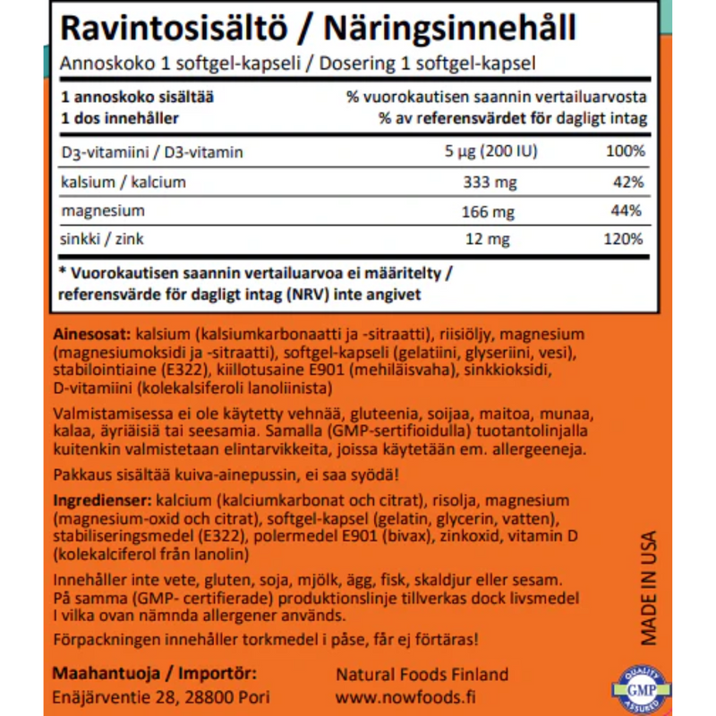 Calcium & Magnesium, 120 kaps.-Kalsium-NOW® Foods-Aminopörssi