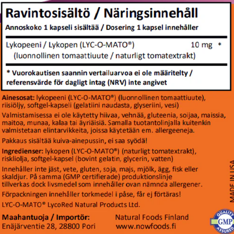 Lycopene 10 mg, 60 kaps.-Lykopeeni-NOW® Foods-Aminopörssi