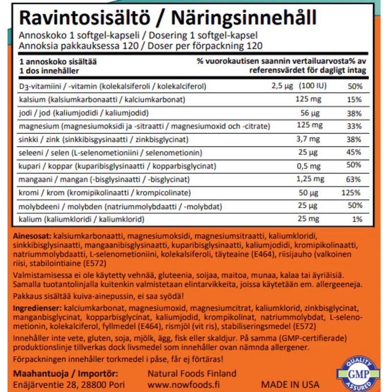 Full Spectrum Mineral Caps, 120 kaps.-Monivitamiini-NOW® Foods-Aminopörssi