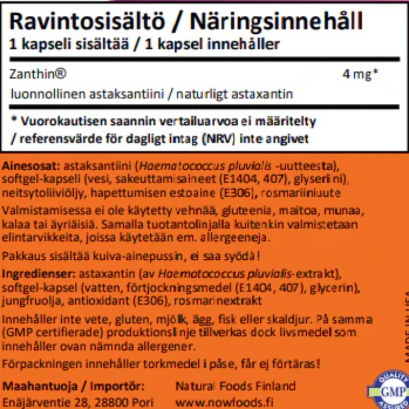 Astaxanthin 4 mg, 60 kaps.-Astaksantiini-NOW® Foods-Aminopörssi