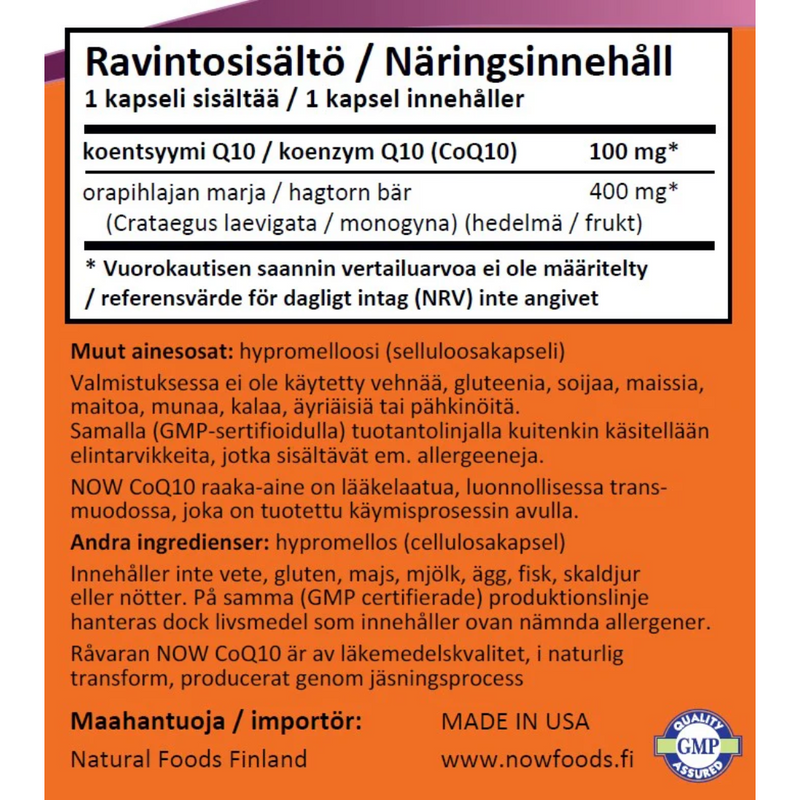 CoQ10 100 mg, 90 kaps.-Ubikinoni-NOW® Foods-Aminopörssi