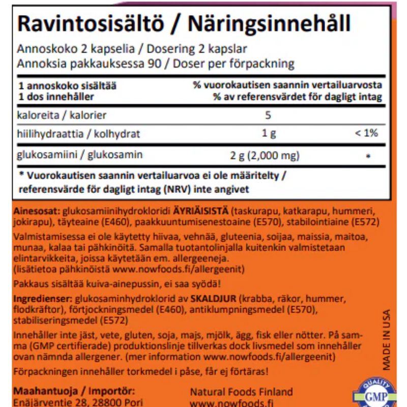 Glucosamine 1000mg, 180 kaps.-Glukosamiini-NOW® Foods-Aminopörssi