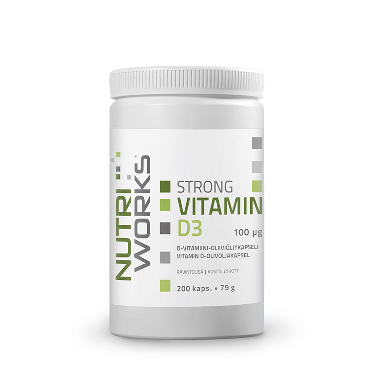 Strong Vitamin D3 100 µg 200 kaps.-D-vitamiini-Nutri Works-Aminopörssi