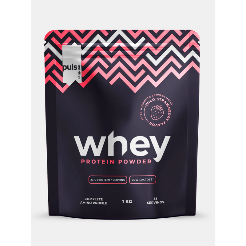 Whey protein powder low-lactose, 1 kg-Herakonsentraatti-Puls Nutrition-Wild Strawberry-Aminopörssi