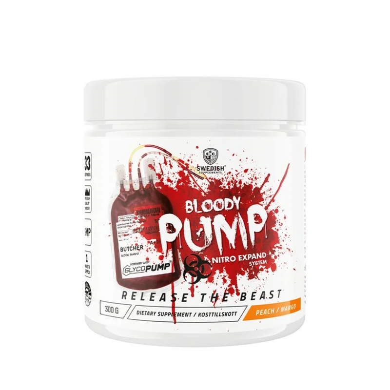 Bloody Pump, 300 g-Pre-Workout-Swedish Supplements-Peach Mango-Aminopörssi