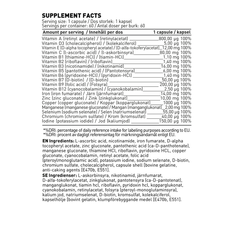 100% Vita-Mineral, 60 kaps.-Monivitamiini-Swedish Supplements-Aminopörssi