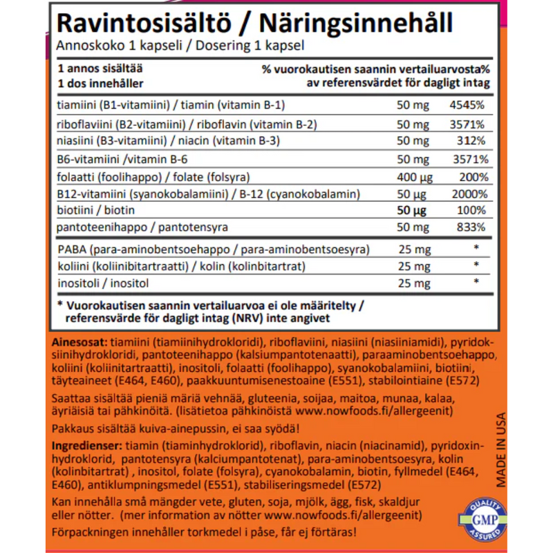 B-50 B-vitamiinit, 100 kaps.-B-vitamiini-NOW® Foods-Aminopörssi